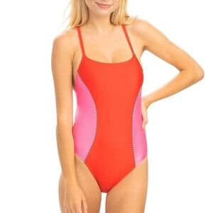 Dolfin Red and Pink Colorblock One-Piece Swimsuit